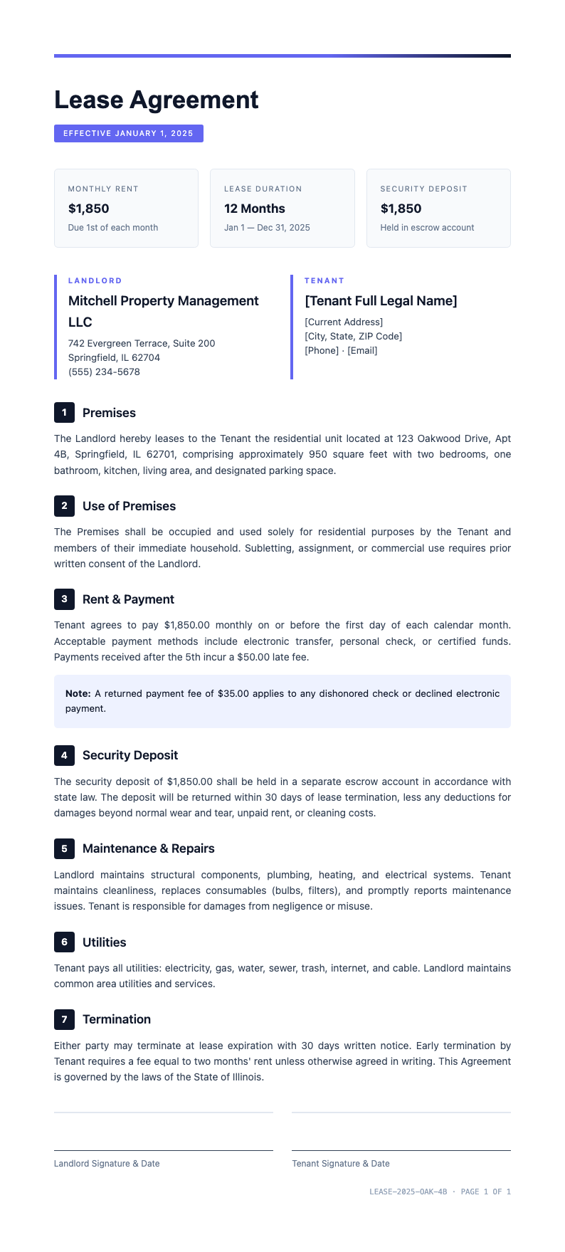 Bold contemporary lease agreement